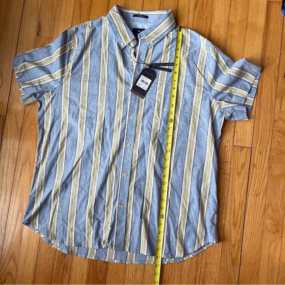 Ben Sherman Blue Green Striped Short Sleeve Button Down Shirt XL Stretch NWT - Picture 7 of 10